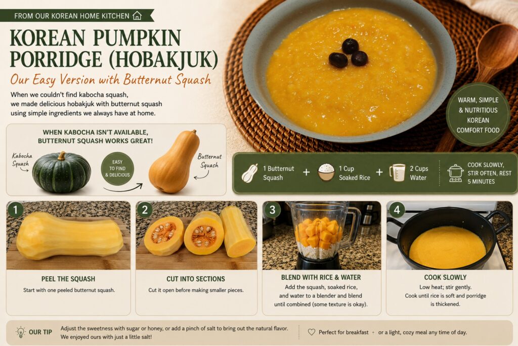 Homemade Korean pumpkin porridge made with butternut squash and soaked rice