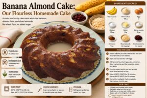Banana Almond Cake: Our Flourless Homemade Cake 4 Homemade flourless banana almond cake made with almond flour, ripe bananas, cranberries, and sliced almonds