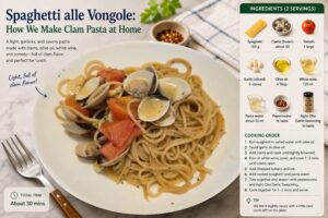 Spaghetti alle Vongole: How We Make Clam Pasta at Home 5 Homemade spaghetti alle vongole with clams, tomato, garlic, olive oil, and white wine
