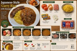 Japanese-Style Curry Rice with Sausage: Our Easy Home Version 9 Homemade Japanese-style curry rice with turmeric rice and grilled sausage